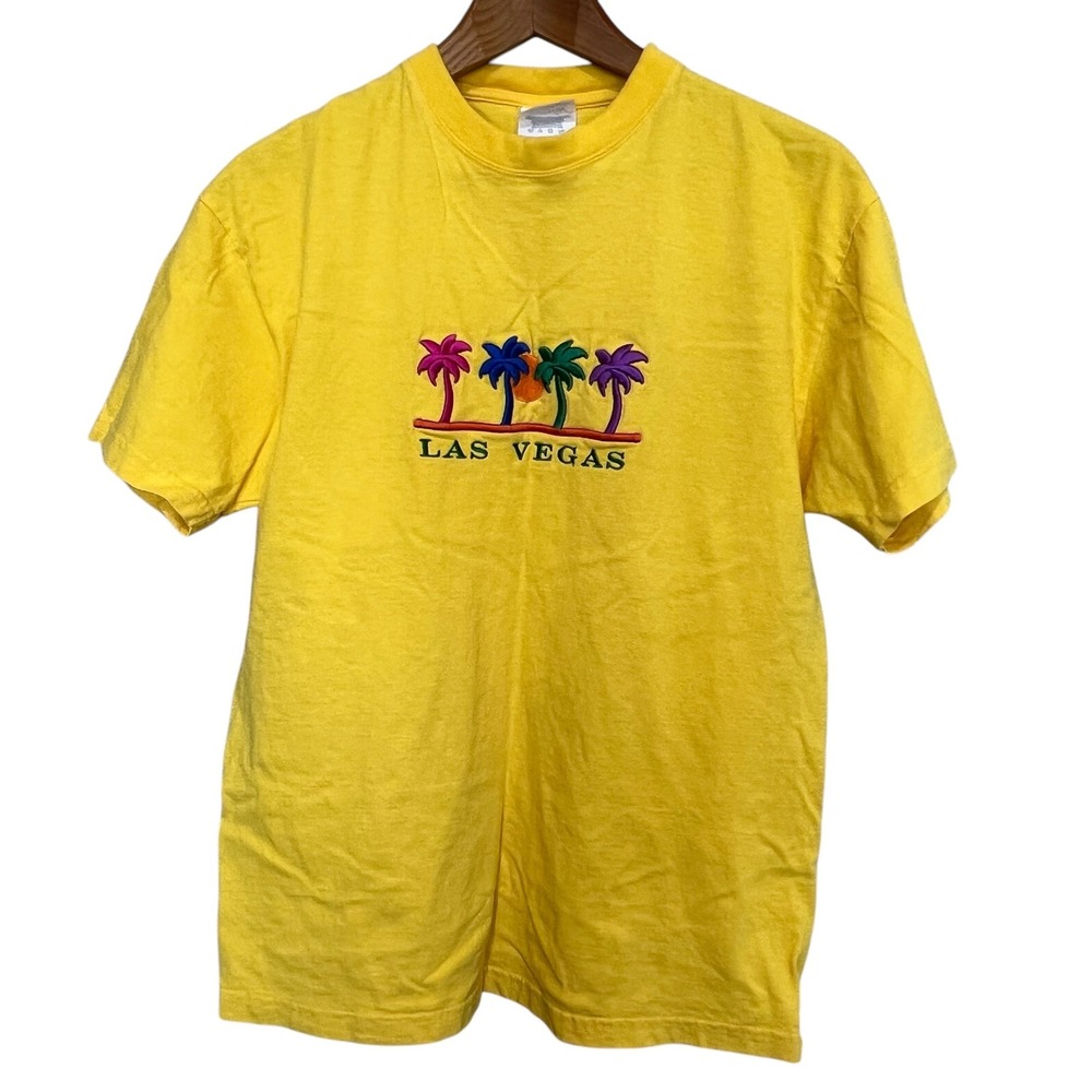 Las Vegas Vintage Cotton Heritage‎ yellow Multicolored Embroidered T-Shirt Sz. L